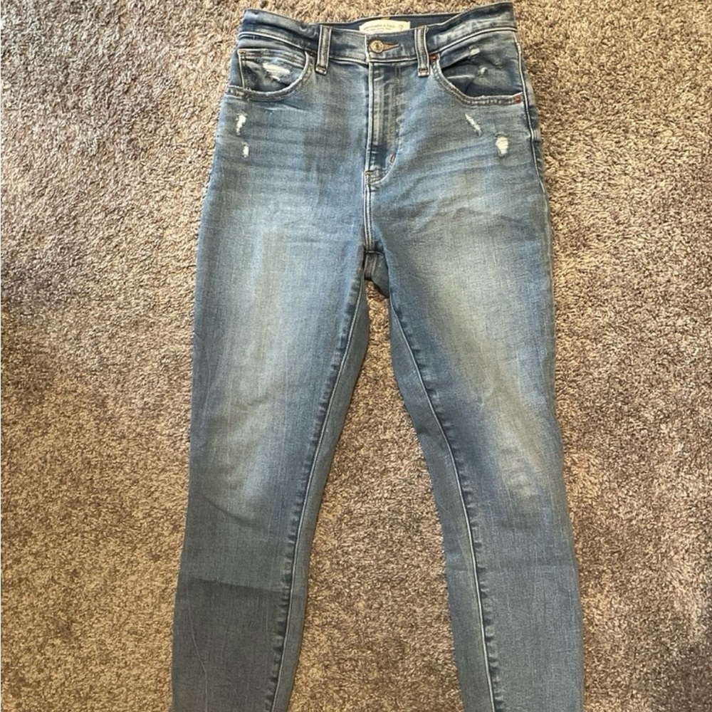 Abercrombie & Fitch Blue Skinny Jeans Vintage-Inspired Distressed